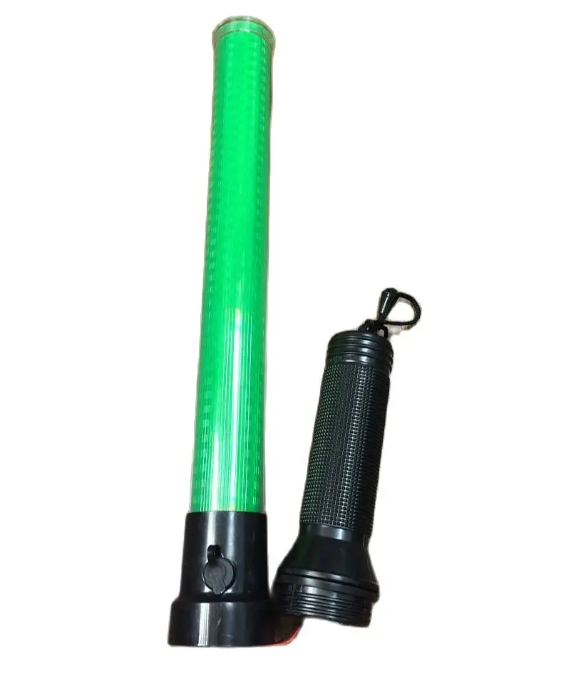 Varita fluorescente de estilo verde recargable, Seguridad al aire libre de señal LED de advertencia, intermitente, con fuego nocturno, a mano