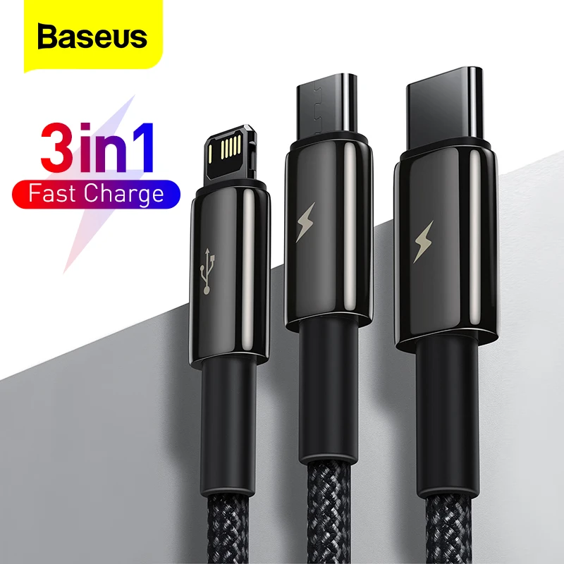 Baseus 3 in 1 USB Type C Cable For iPhone 12 Pro Max Micro USB Android Mobile Phone Cable For Samsung Xiammi USBC Data Wire Cord