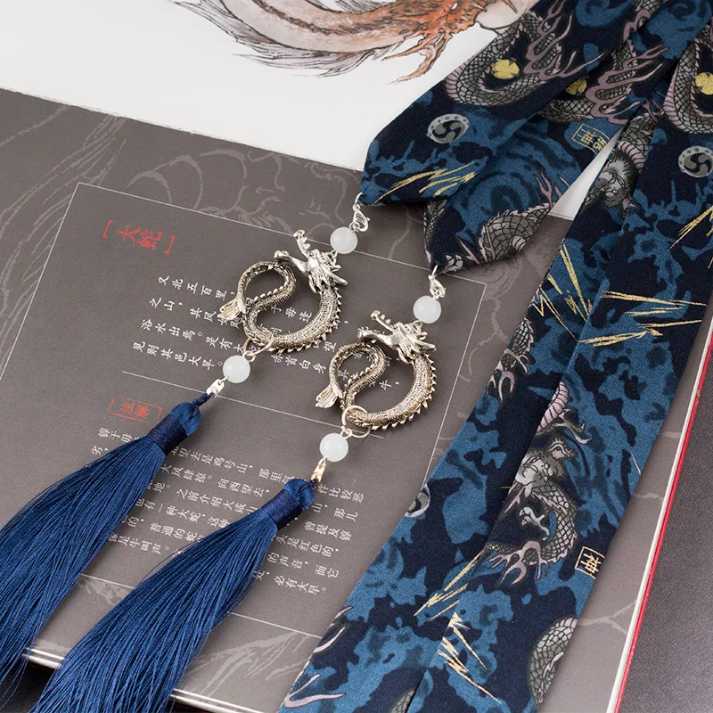 

Ancient style Han clothing tassel hair belt ancient costume dragon pattern hair wipe forehead rope ribbon men and women