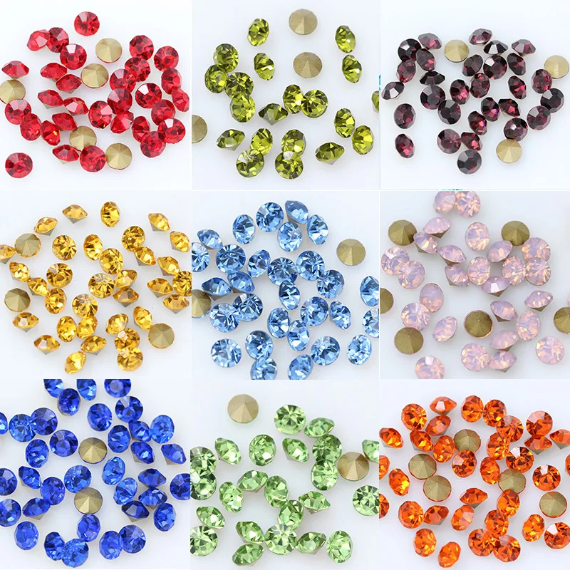 1440P SS2/3/4/5/6/8 Round Facet Cone Cz Crystal 36Color Pointed Back Diamond For 3D Nail Arts Wedding Dress Repair Jewelry Beads