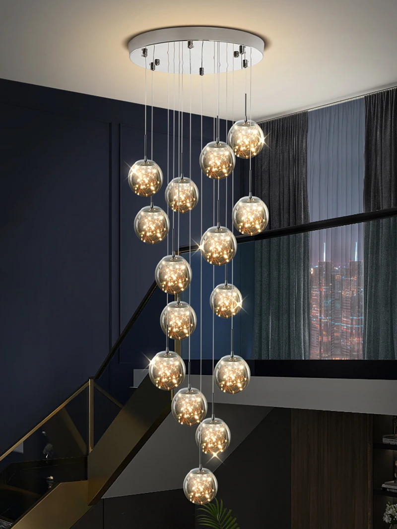 

Modern Simple Pendant Light Duplex Floor led Decoration Lighting Starry Staircase Long Pendant Lamp Creative Villa Hanging Lamps