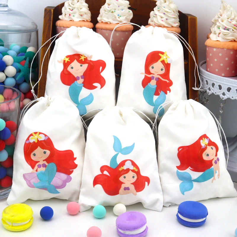 New Pretty Mermaids Theme Party Favor Bags Candy Bags Mermaids Birthday Gift Bags Party Container Supplies 5PCS