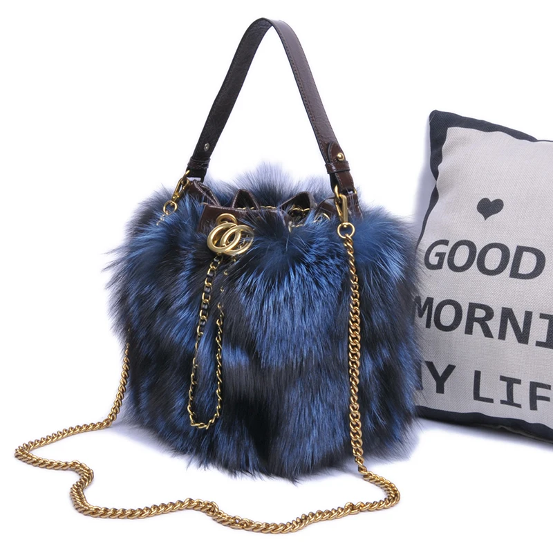 2021 New Fox fur Bag For Lady cowhide fur leather handbags Fox Fashion furs bag Traveling  Shopping bags