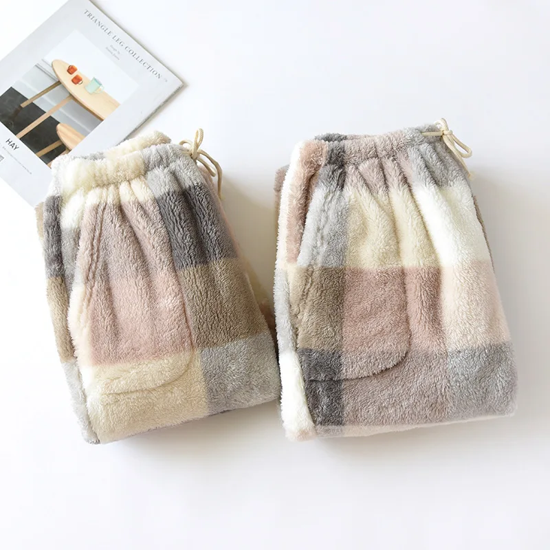 Fdfklak Flannel Thicken Warm Night Pants Lounge Home Pajama Sleep Panties Winter Pants 2023 New Plaid Pyjama Trousers