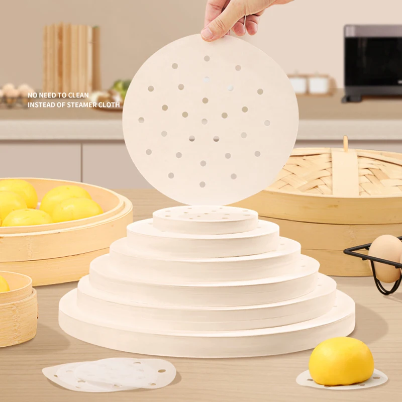 50PCS 7.5-22cm Round Steamer Pad Paper Air Fryer Liners Basket Mat Dumplings Cooking Baking Pastry Tools For Kitchen Accessories