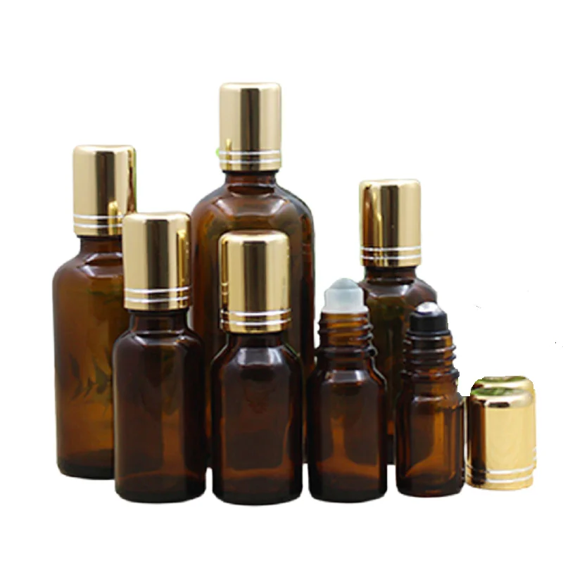 

5~100ML Roll On Bottles For Essential Oils Amber Brown Aromatherapy Bottle Gold Lid Skincare Refill Essential Oil Roller Bottle