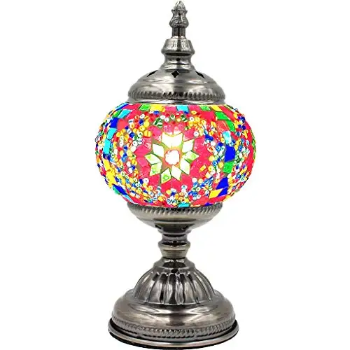 

Silver Fever Handcrafted Mosaic Turkish Lamp Moroccan Glass Table Desk Bedside Light Bronze Base with E12 Bulb (Christmas Starbu