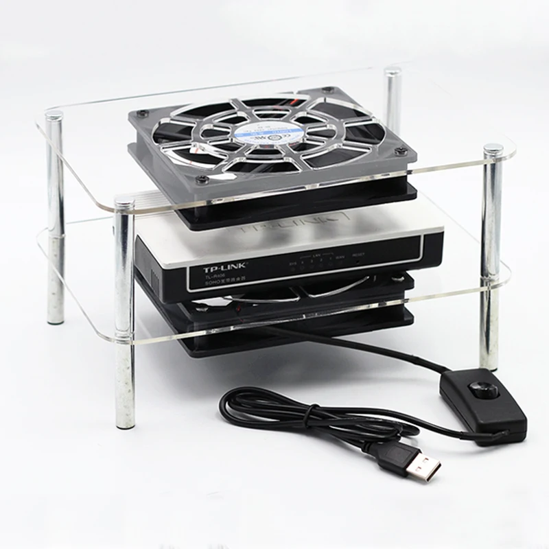 USB Cooling Rack With Fan For Router Optical Modem TV Box Hard Driver Mobile Hard Disk 12cm Silent Fan Heat Sink With Switch