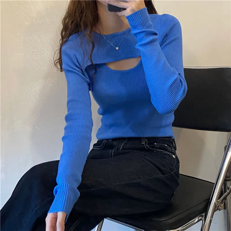 

Women Sexy Solid Long Sleeves High Quality Pullovers Office Lady Fashion New Design All Match Sweaters