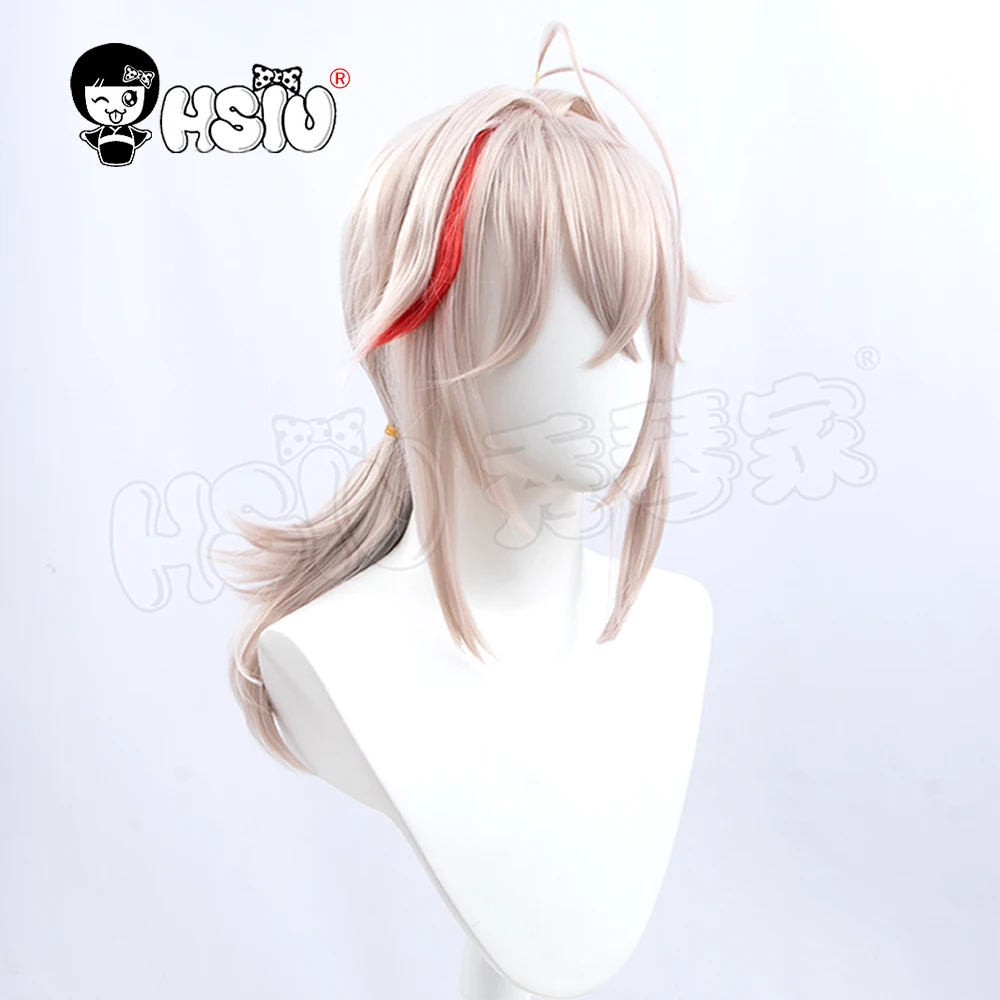 Peluca de cosplay Kaedehara Kazuha Genshin Impact, HSIU, polvo de humo, rosa claro, agregar cabello corto rojo, gorra de Peluca de marca gratis