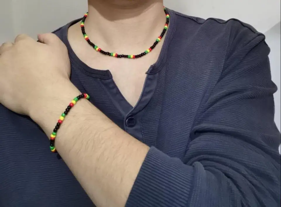 Rasta Reggae Punk Hiphop Glass Seed Beads Necklace and  display picture 1