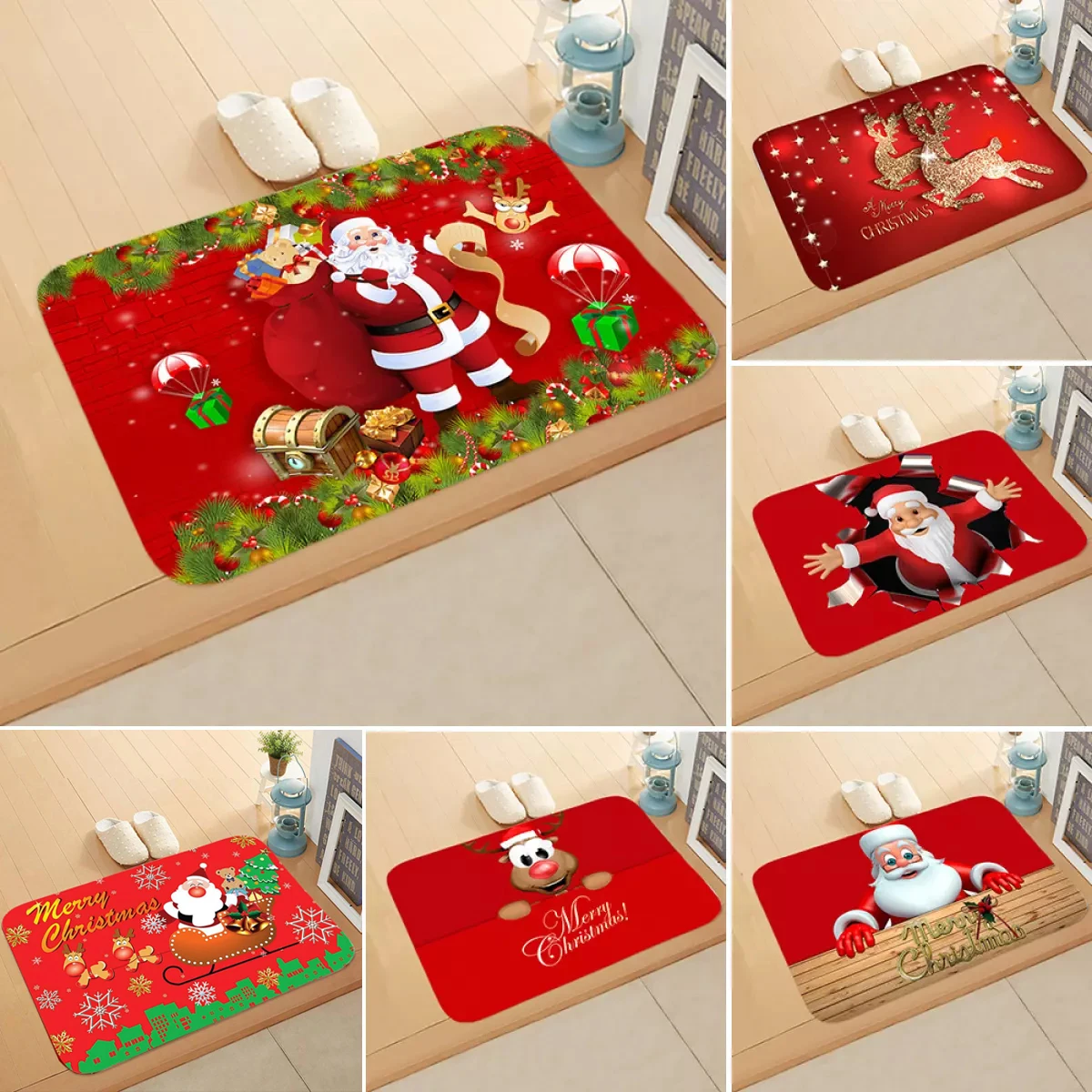 Santa Claus Christmas Mat Outdoor Carpet Merry Christmas Decor for Home 2024 Christmas Ornaments Navidad Xmas Gift New Year 2025