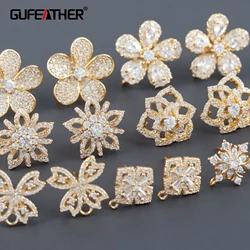 GUFEATHER M1120,jewelry accessories,18k gold plated,copper,zircon,pass REACH,nickel free,flower shape,charm,diy earring,6pcs/lot