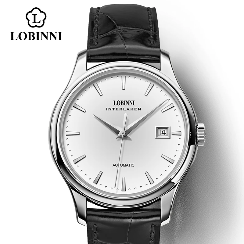 Lobinni Fashion Business Meeuw Automatische Mannen Mechanische Horloges Top Merk Luxe Ontwerp Waterdichte 50M Mannelijke Klok