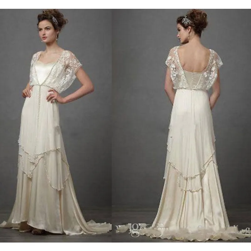 Vintage Ivory 1920s Wedding Dresses with Sleeves Catherine Deane Lita Modest Fairy Lace Chiffon 2019 Bridal Gowns