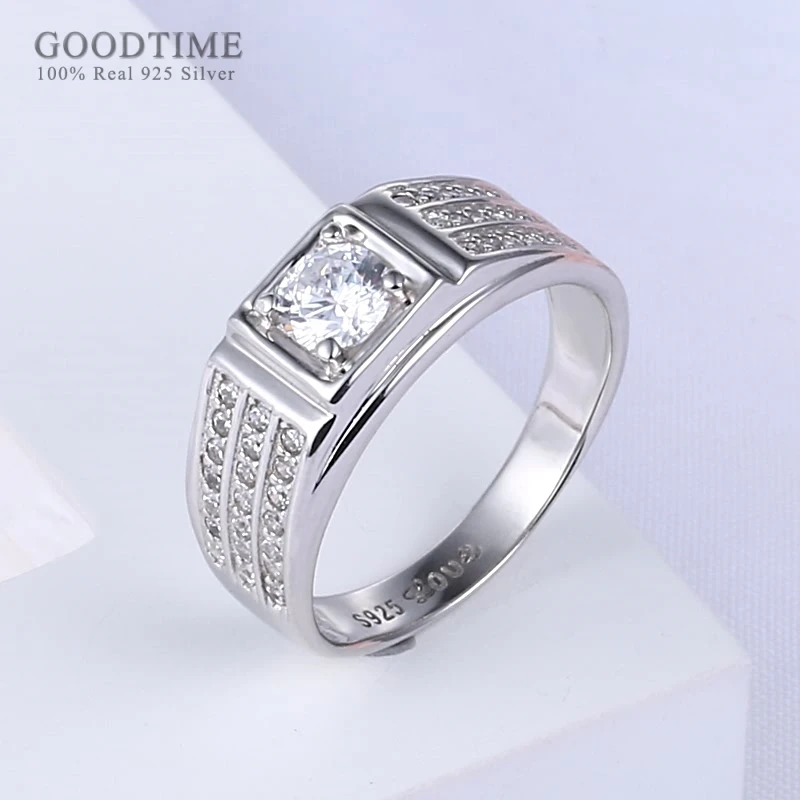 Noble Man Rings Wedding 100% 925 Sterling Silver Ring Jewelry Accessories Crystal Zircon Rings For Male Husband Anniversary Gift