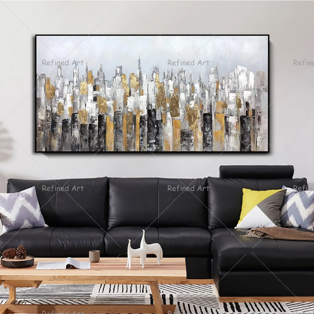 

Oil Paintings Hand Painted Canvas City Architecture Horizontal Abstract Home Room Decor Wall Interior Decoration Maison Art