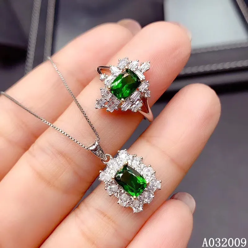 

KJJEAXCMY fine jewelry 925 sterling silver inlaid natural diopside ring pendant popular girl suit support test