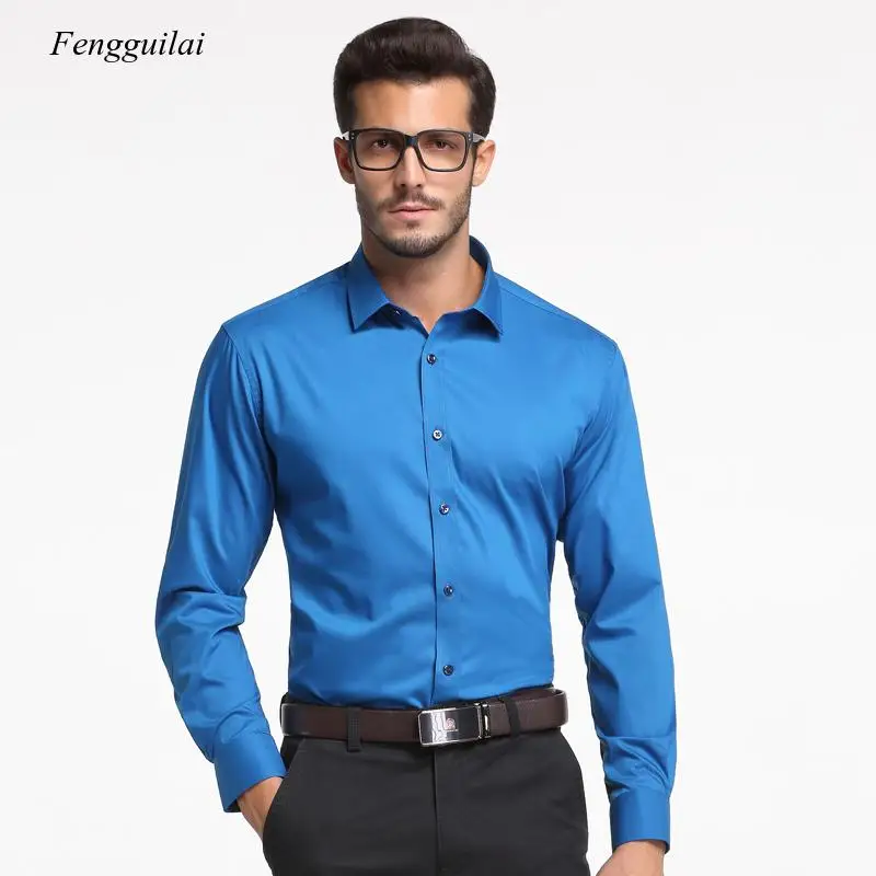 

Men's Comfortable Soft & Smooth Bamboo-Fiber Dress Shirts Pocket-Less Design Long Sleeve Standard-Fit Classic Easy-Care Shirt