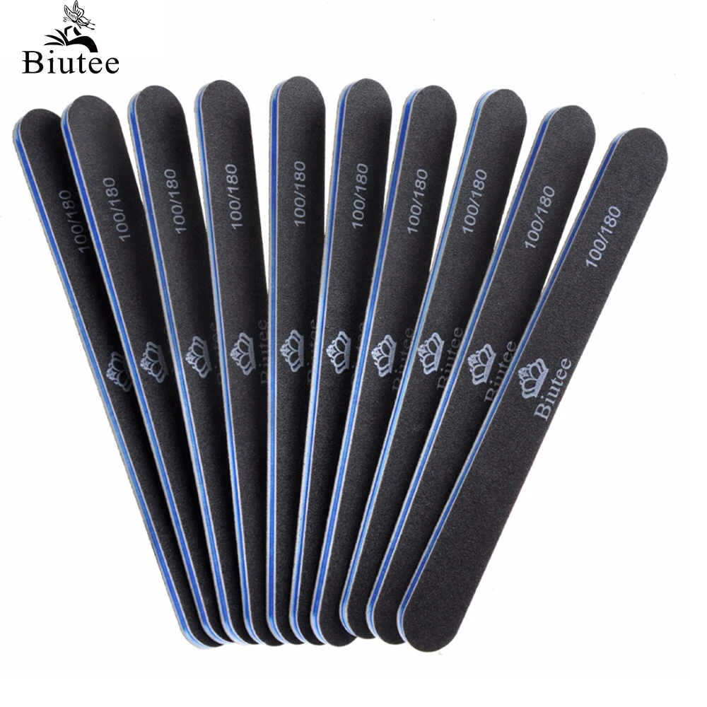 Biutee 10 Pcs Nail Files Buffer Black Double Sided 100/180 240Grit Washable Manicure Tools Pedicure Fingernail File