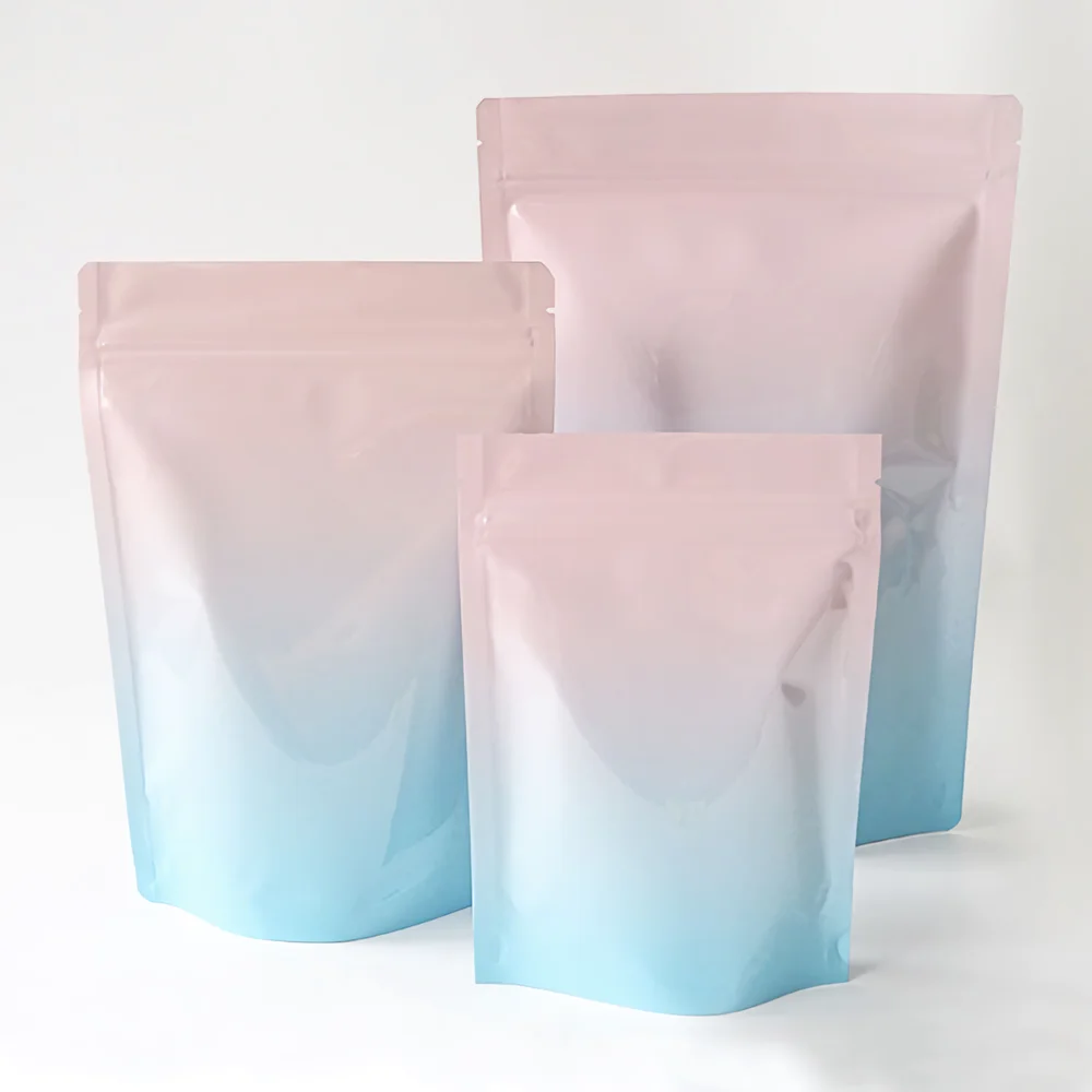 50pcs Glossy Two-Tone Pink Blue Resealable Mylar Zipper Seal Bags Bath Salt Food Doypack Aluminum Foil Stand Up Ziplock Pouches