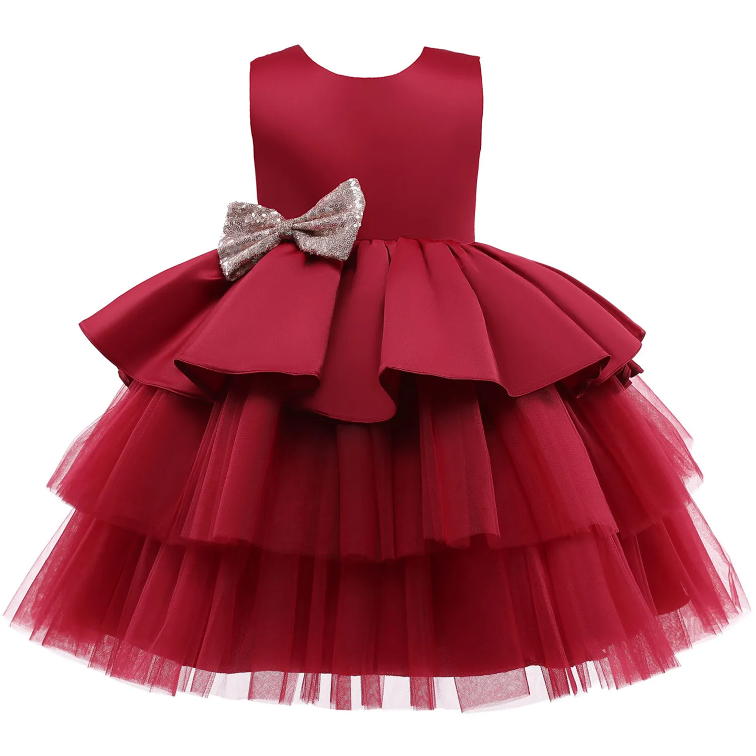 Flower Girl Dress Party Pageant  Dress Backless Bow Tulle Tutu Dress Toddler Girl Clothes Christening Gown 1 Year Birthday Dress