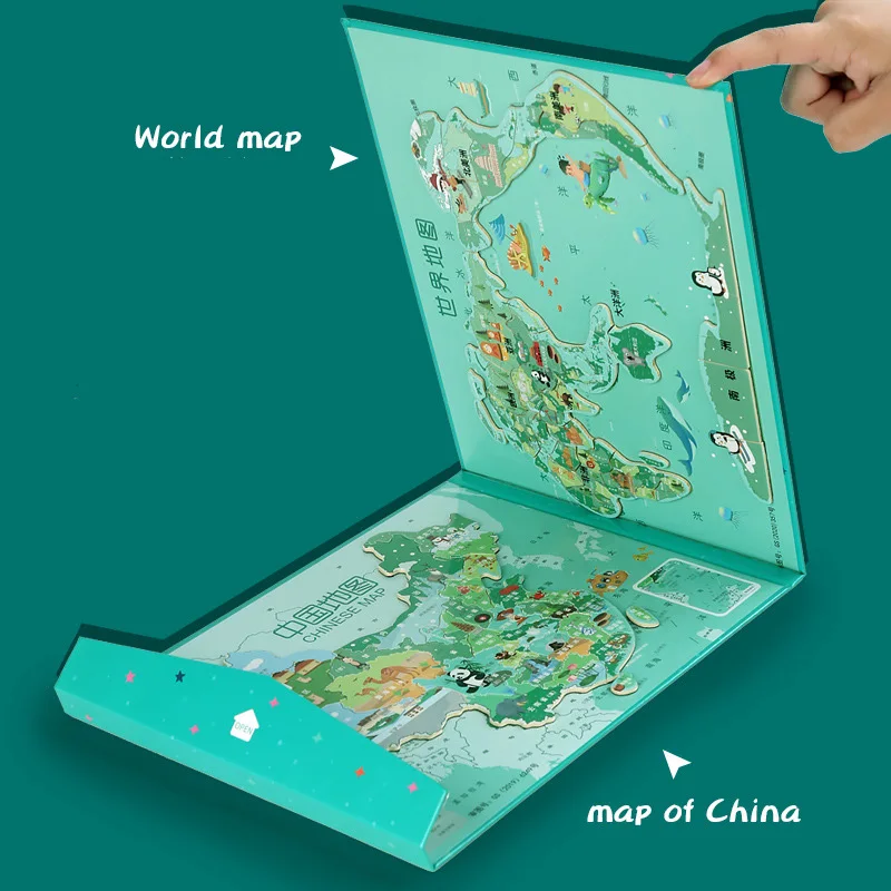 Kids Wooden Magnetic China World Map Puzzle Children's Early Educational Toys Two-In-One Map Drawing Board