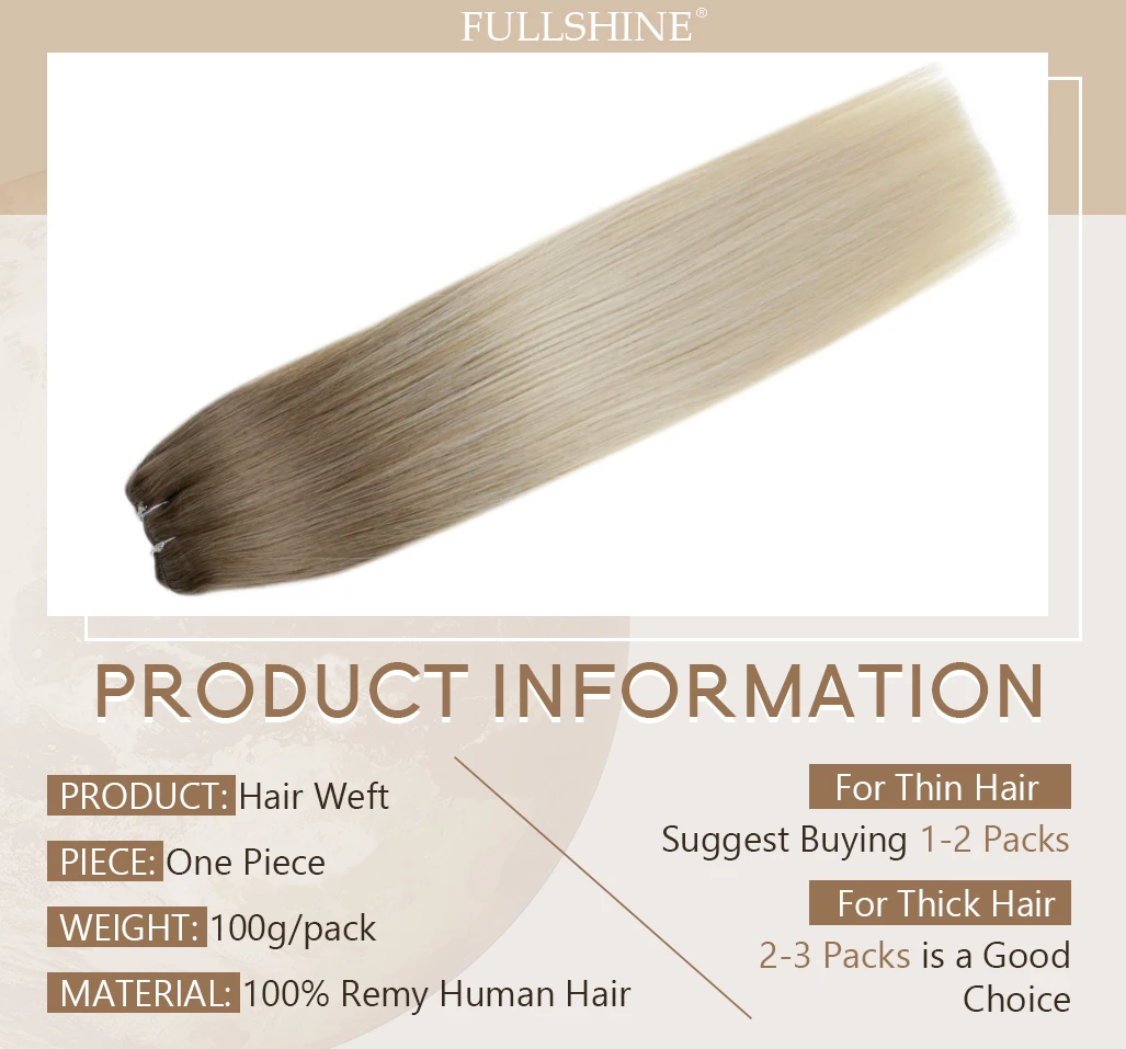 Full Shine Human Hair Weft Extensions Hair Bundles 100g Sew In Silky Straight Remy Skin Double Weft For Salon