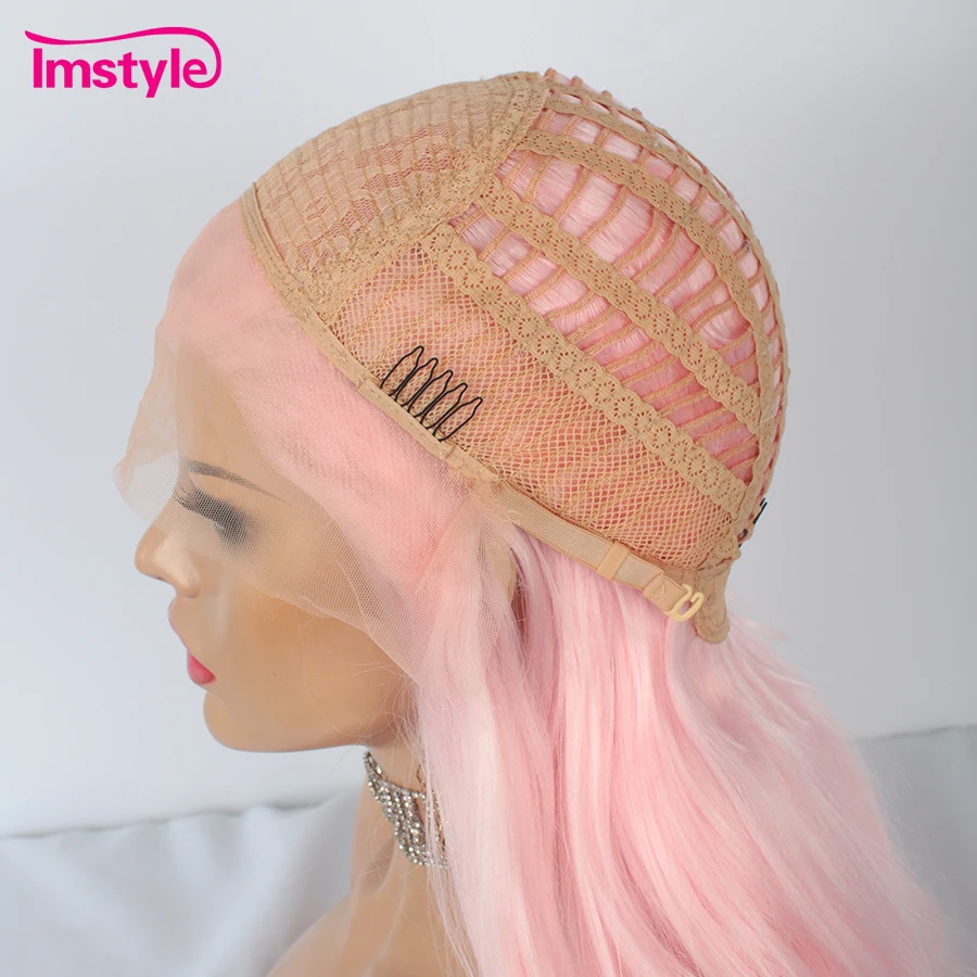 Imstyle Noctilucent Pink Synthetic Lace Front Wig Luminous Hair Wigs Natural Long Wavy Wig Party Wigs For Women