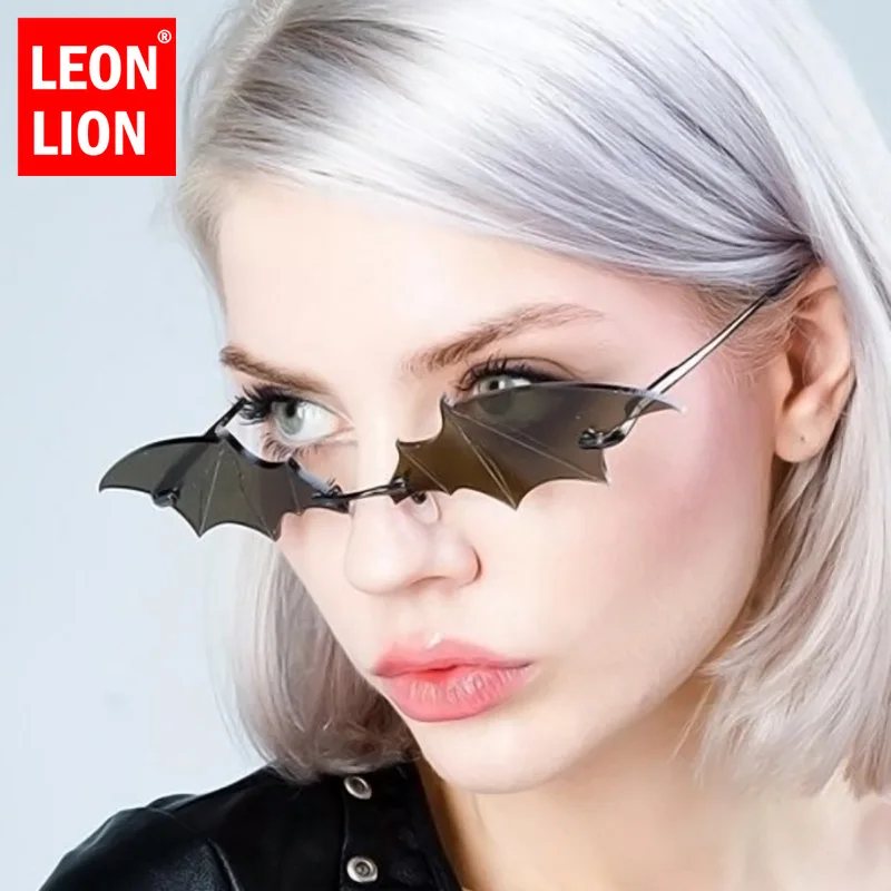 LeonLion 2023 Sunglasses Women Bat Modeling Sunglasses Women Luxury Brand Designer Sunglasses Women Rimless Metal Gafas De Mujer