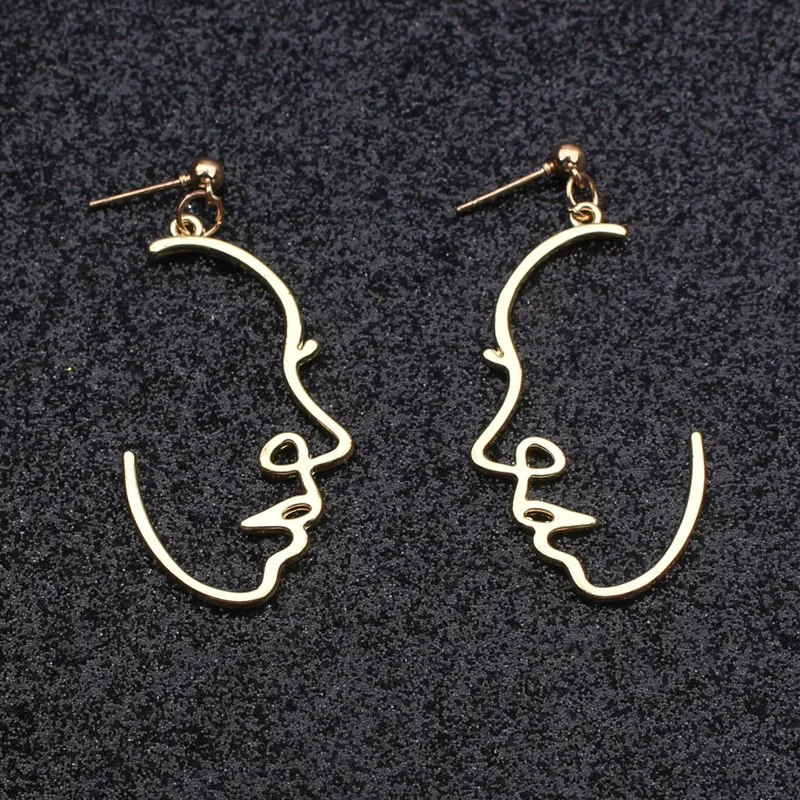 New Styles Sexy Face Drop Earrings Hiphop Statement Cold Wind Ins Metal Abstract Art Hollow out Profile Dangle Ear Jewelry Gift