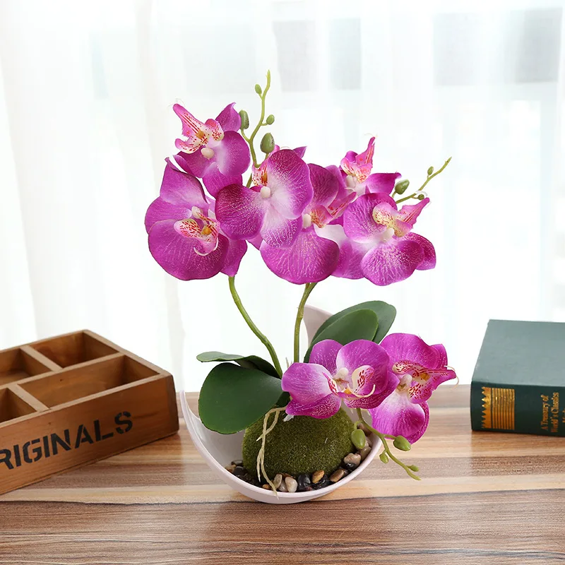 Bonsai Creative Decoration Trigeminal Butterfly Orchid Artificial Flowers Moon Basin Decoration Imitation Plant With Flowerpot