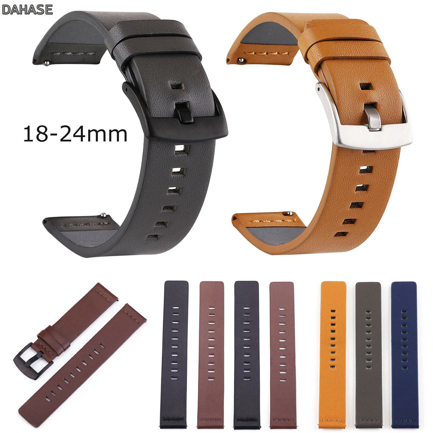 18mm 20mm 22mm 24mm Genuine Leather Watch Band For Moto 360 Samsung Galaxy Watch 3 45/41mm Gear S3 Active2 Strap Wristbands