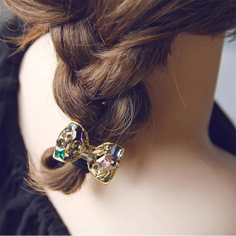 Scrunchies de Metal hueco de cristal Vintage para mujeres y niñas, lazo elástico, bandas de goma para el cabello, accesorios de soporte, tocado