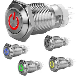 Metal ON/OFF Switch Waterproof LED Power Push Button 12mm 12V Car LED Power Momentary Push Button 1NO 1NC red blue