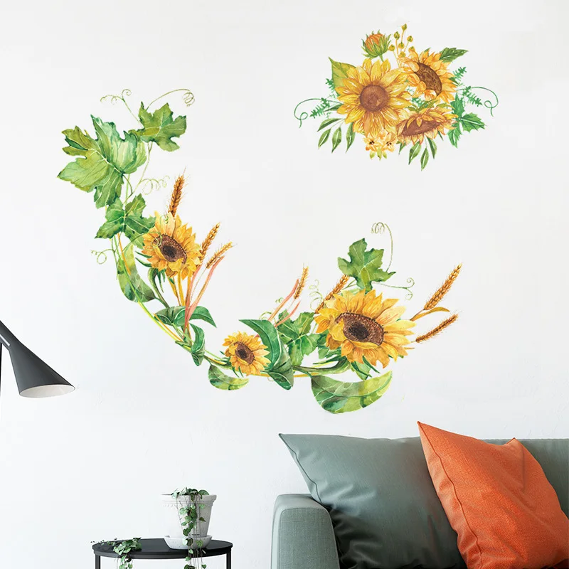 

Painted Sunflower Bouquet Leaves Wall Stickers Living Room Bedroom Home Decoration Wallpaper Beautiful Flowers Beautify Decals