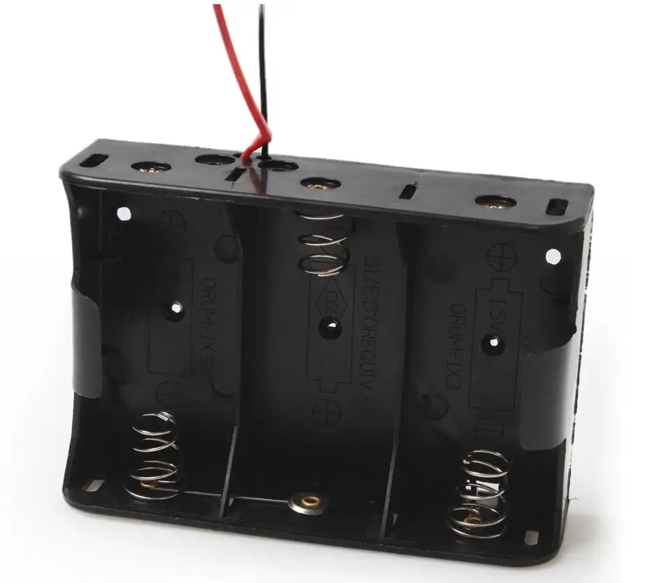 

3 x 1.5V D Size Battery Holder Storage Box Case Shell 3 Slots 4.5V Black Plastic Batteries Cover Container with Wire Leads