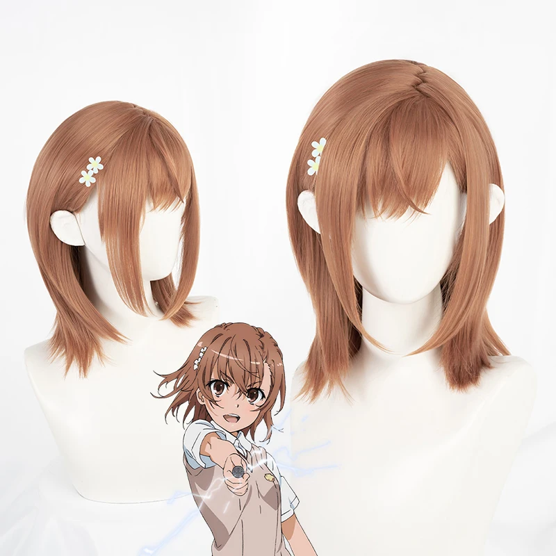 

Anime Toaru Kagaku No Railgun Misaka Mikoto Cosplay Wig Heat Resistant Synthetic Hair Brown Wig + a wig cap