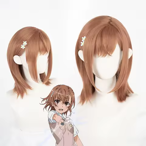 Anime Toaru Kagaku No Railgun Misaka Mikoto Cosplay Wig Heat Resistant Synthetic Hair Brown Wig + a wig cap