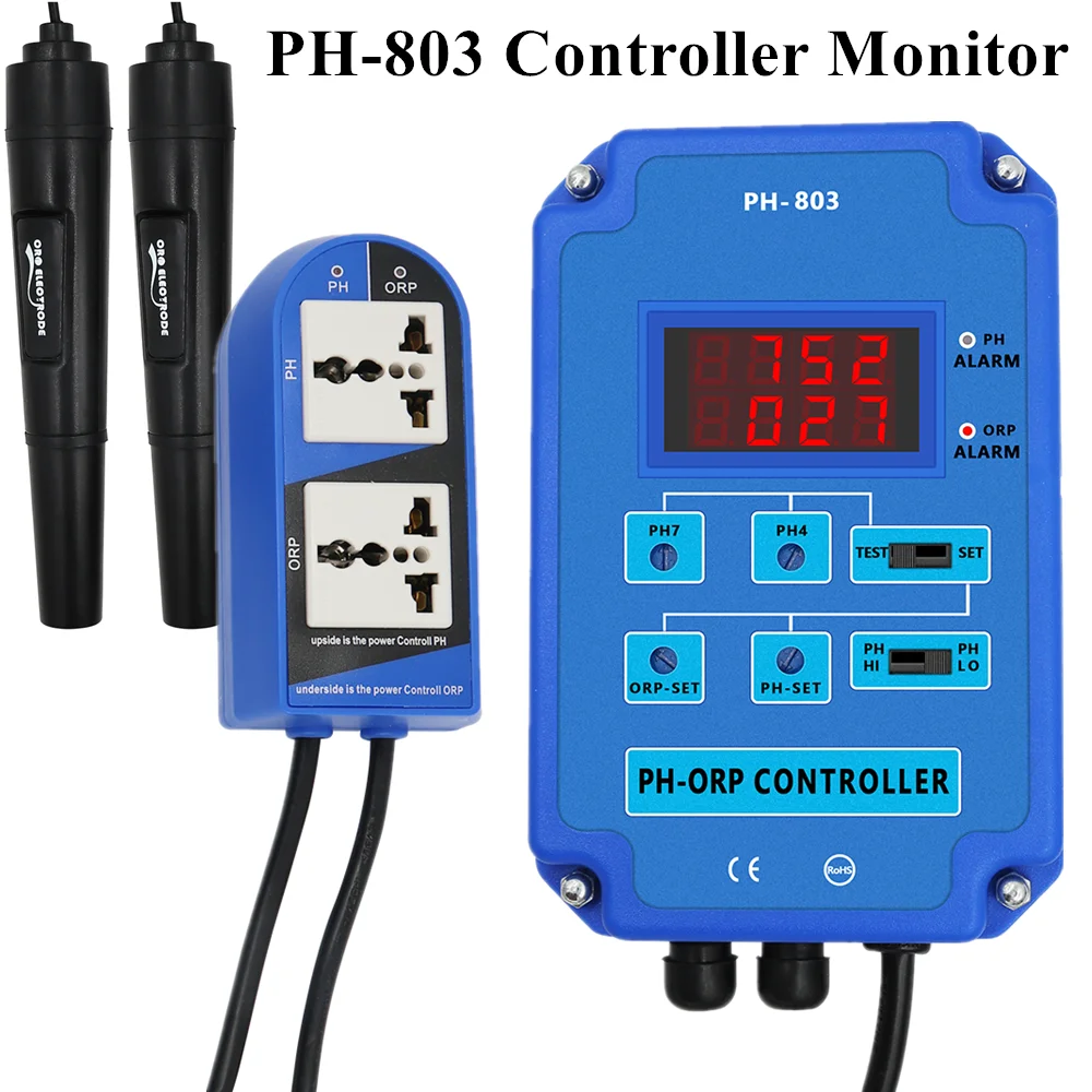 Digital & ph Orp Redox Controller Relé de Potência de Saída Monitor para Aquarium Hidroponia Planta Piscina Spa Bnc 110v 220v Ph803