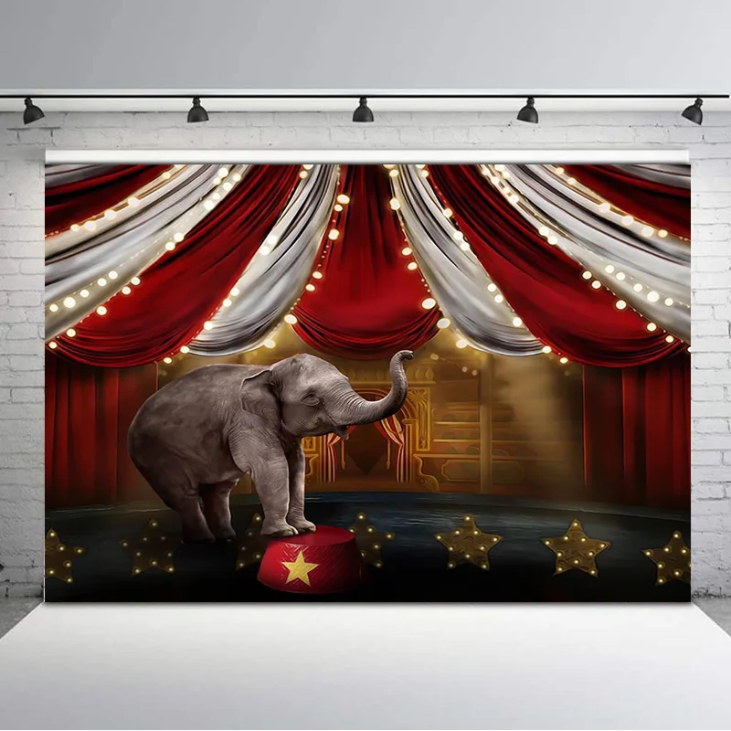 Mocsicka-Fondo de circo con elefante, fiesta de cumpleaños, estudio de fotografía, tienda de campaña a rayas rojas y blancas, fondo fotográfico, pastel de bebé
