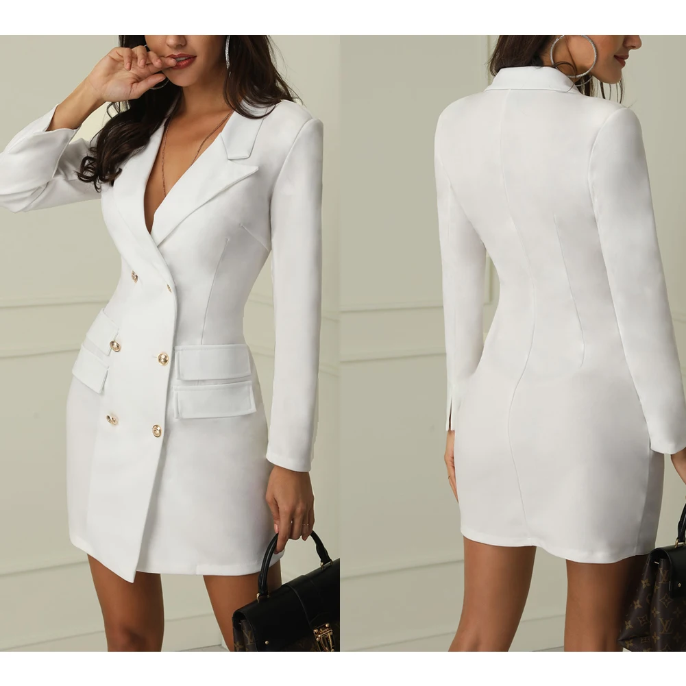 New Autumn Winter Women Casual Double Breasted Pocket Long Jackets Elegant Long Sleeve Outerwear Suit