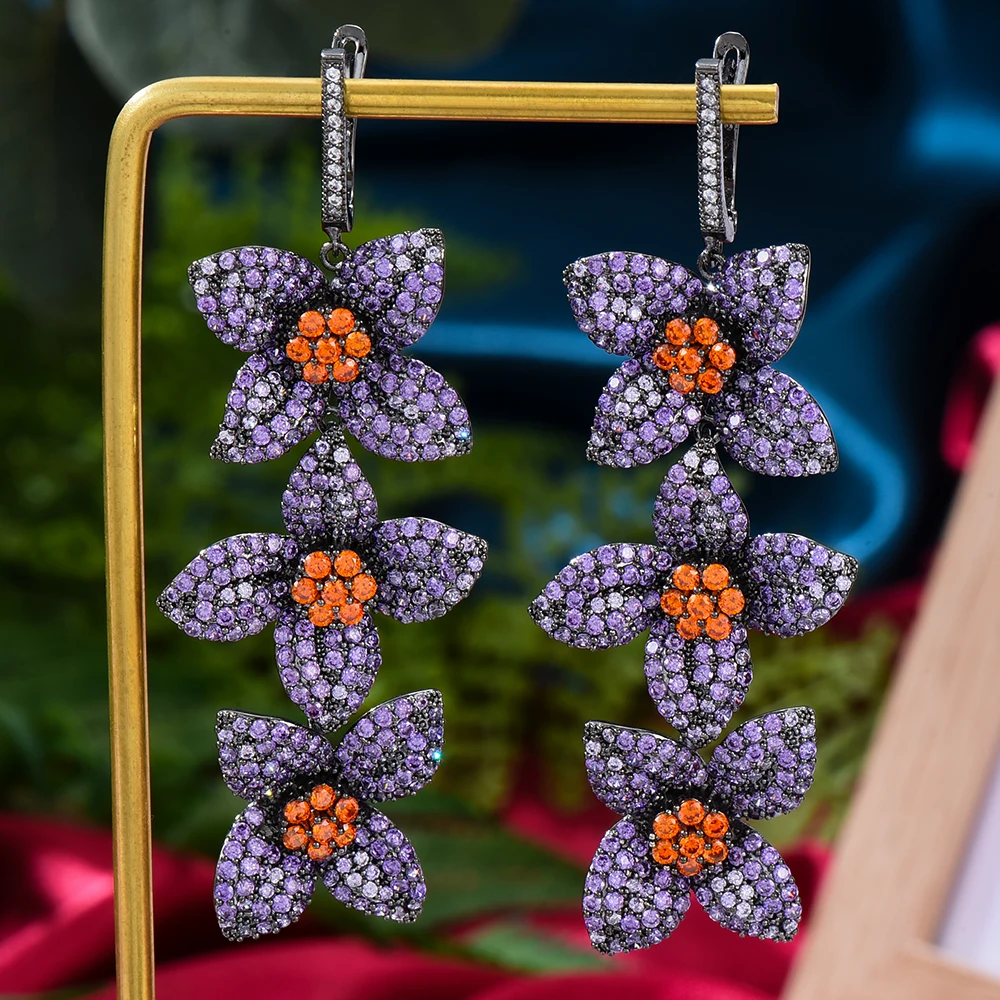 GODKI Spring Collection Purple Flowers Earrings For Women Wedding Party Dubai Bridal Jewelry boucle d'oreille femme Gift Jewelry