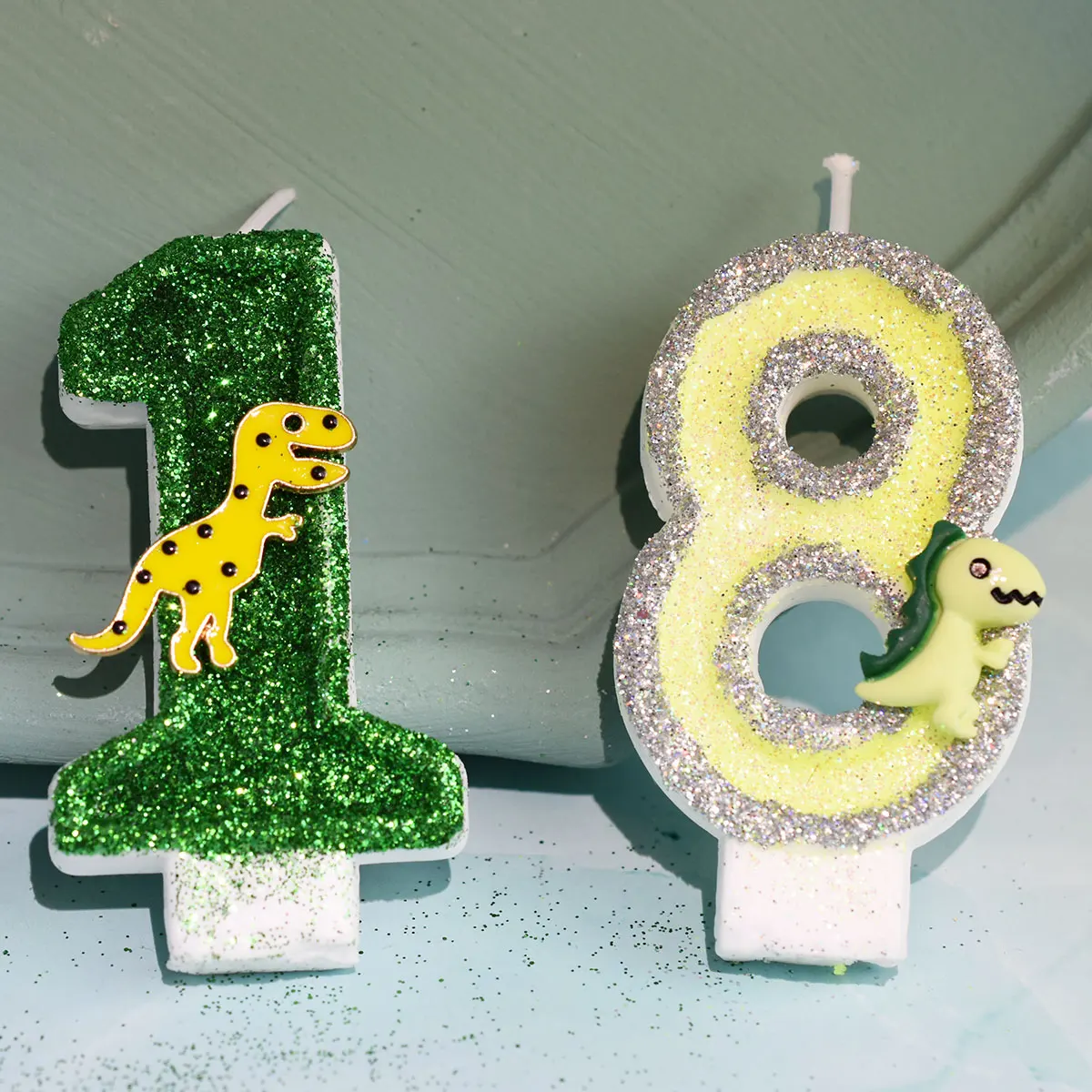 

Dinosaur Decorations Yellow Green Happy Birthday Candle Children's Day Number 0-9 Cake Topper Baby Shower Party Baking Supplies