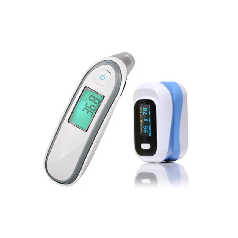 Fingertip Pulse Spo2 PR Oximeter & Body Medical Ear & forhead Infrared Thermometer Digital portable Family Health Care Package