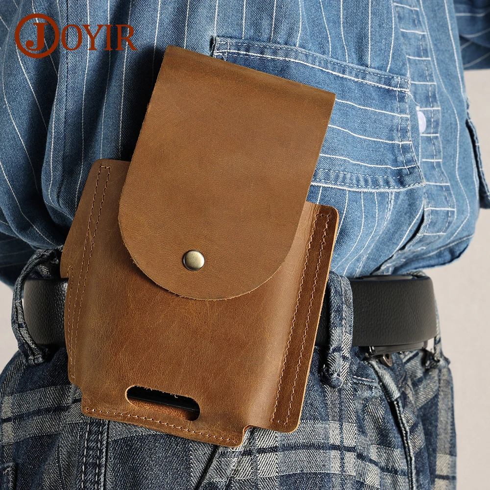 

JOYIR Genuine Leather Men Belt Bum Bag Vintage Fanny Pack Running Travel Waist Bag Cellphone Holster Phone Purse