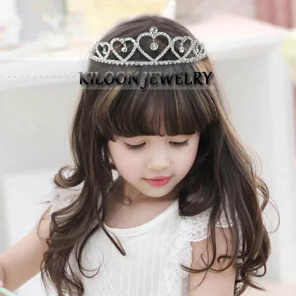 Clear Rhinestone Heart Tiara For Girls Little Princess Crystal Tiara Hair Jewelry Flower Girls Hair Accessories