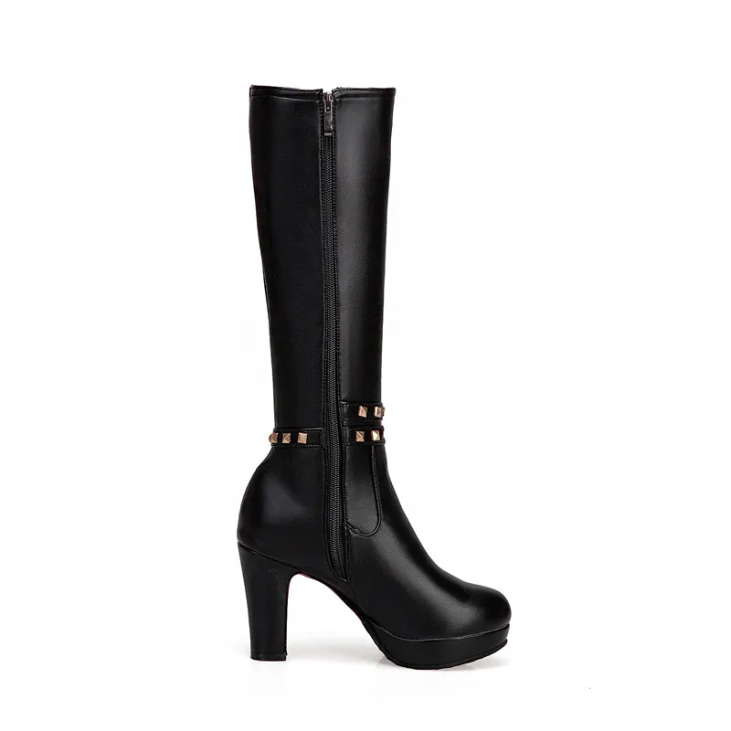 YMECHIC Fashion Elegant Platform High Heel Long Knight Riding Boots White Black Buckle Strap Studded Shoes Women Winter 2023