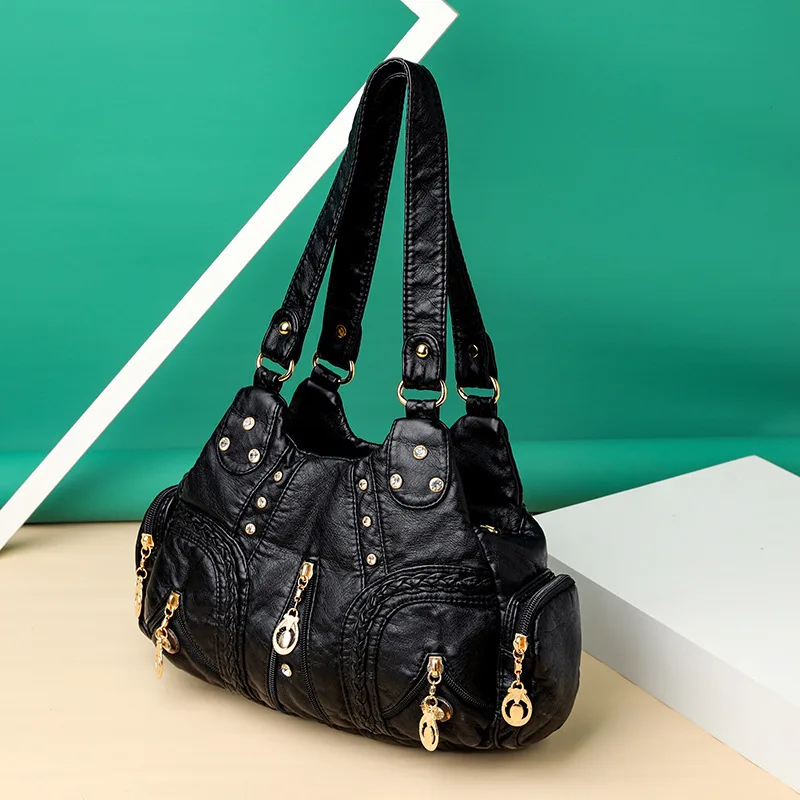 Yogodlns Vintage Weiche PU Leder Schulter Tasche Frauen Große Kapazität Handtasche Mode Umhängetasche Nähte Farbe Griff Tasche sac – Detail 21