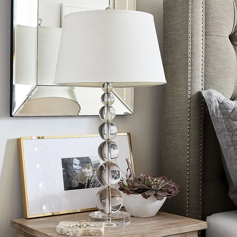 

Crystal table lamp living room sofa table lamp luxury villa fabric lampshade bedroom bedside lamp E27